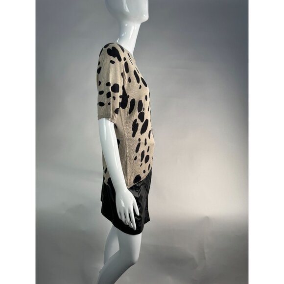 Joseph A. Silk Polka Dot Sweater Beige & Black Size L 100% Silk Women's Short Sl - Picture 8 of 16